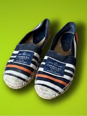 Lauren Ralph Lauren Navy, White & Orange Striped Espadrilles